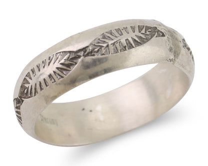 Navajo Hand Stamped Band 925 Silver 6.0 mm Signed Larry Chavez Size 9.25 C.80's