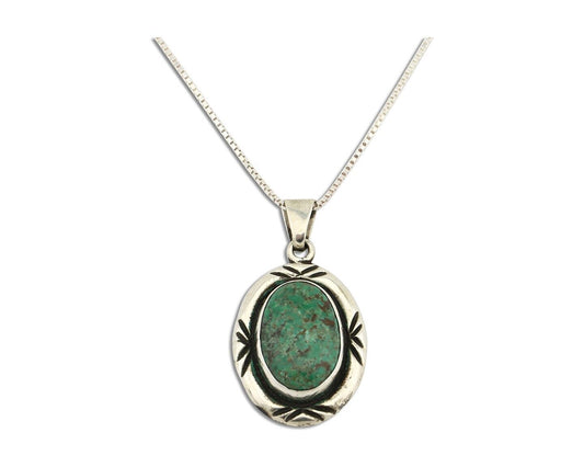 Navajo Necklace 925 Silver Green Turquoise Signed C Montoya C.80's