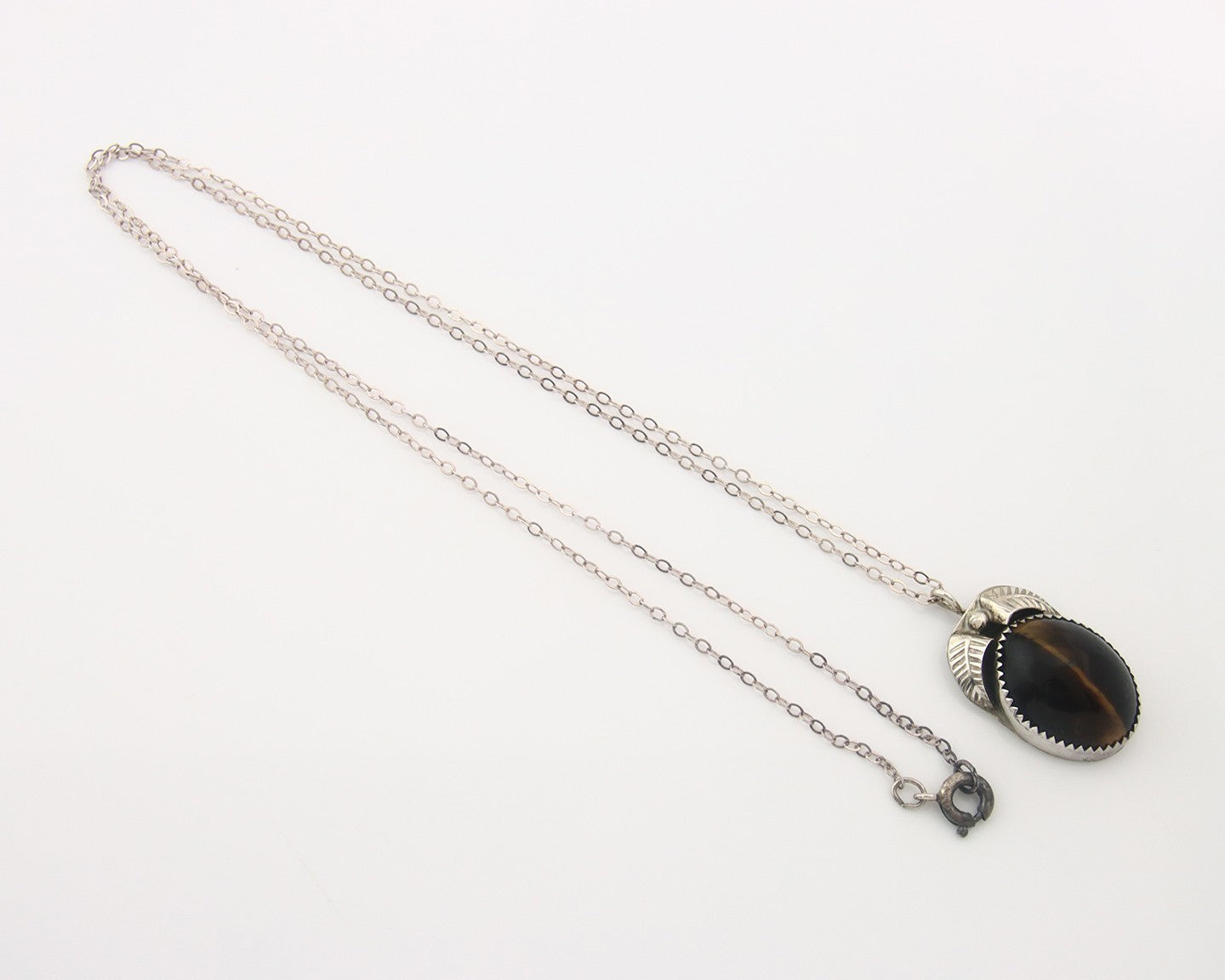 Navajo Sterling Silver Necklace Authentic Tiger Eye Sapphire Vintage Handmade