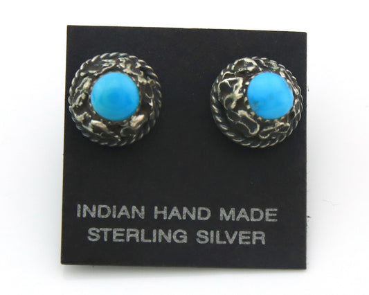 Navajo Earrings Sterling Silver Natural Turquoise Vintage Handmade