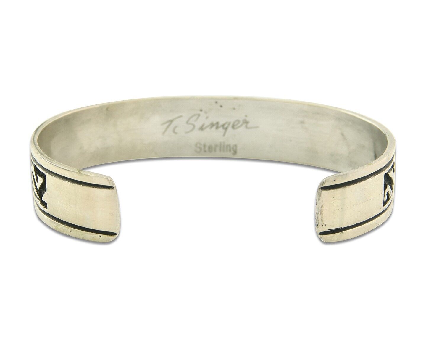 Navajo Bracelet 925 Silver Artist Signed Thomas Singer Cuff Made in the 1980's