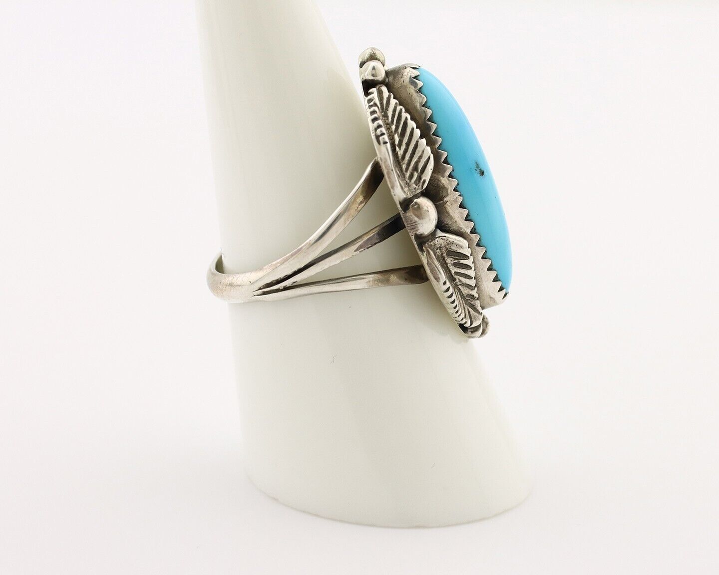 Navajo Ring 925 Silver Sleeping Beauty Turquoise Signed SC C.80's
