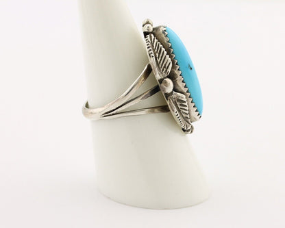 Navajo Ring 925 Silver Sleeping Beauty Turquoise Signed SC C.80's