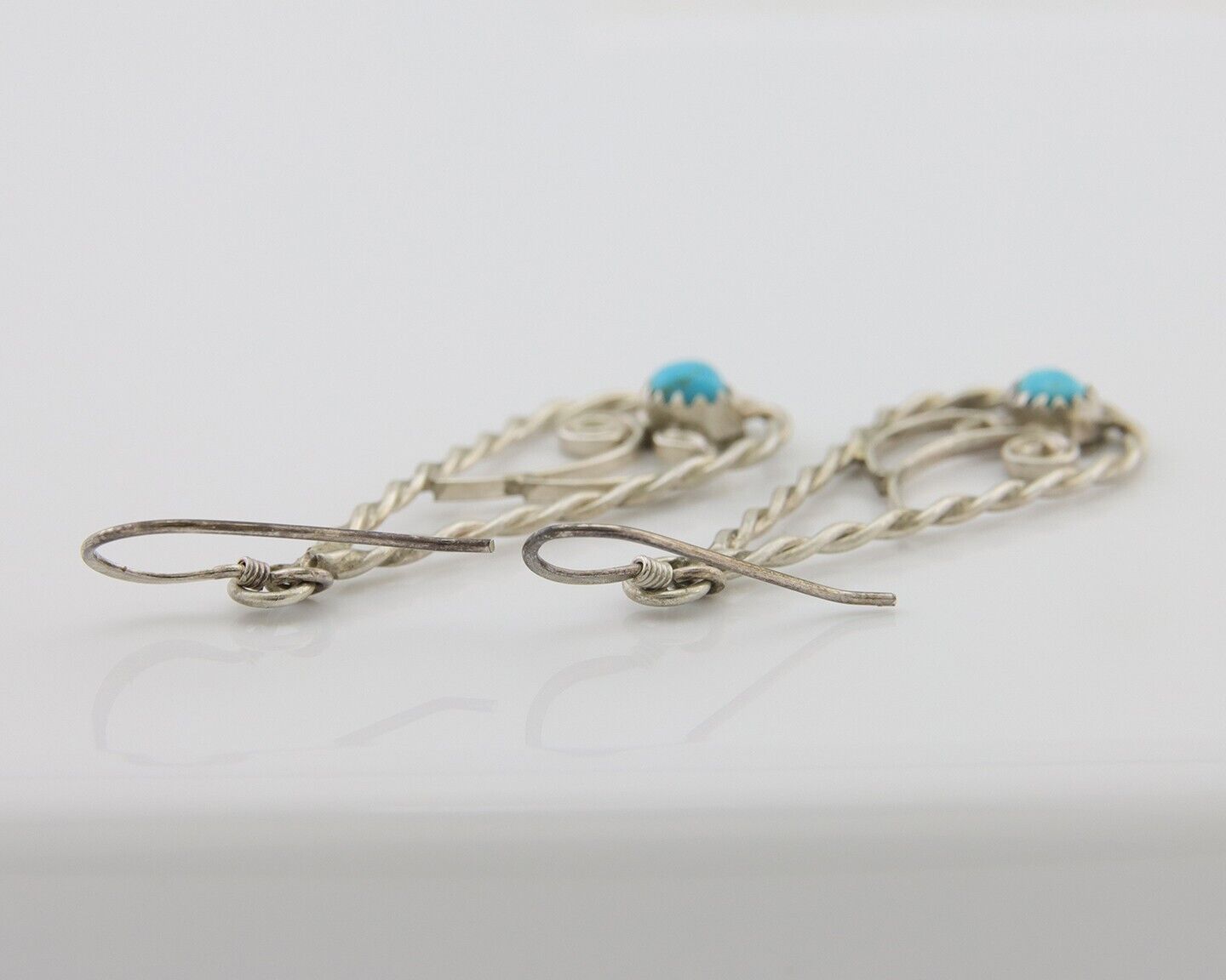 Navajo Dangle Earrings 925 Silver Natural Turquoise Artist Signed JB C.80's