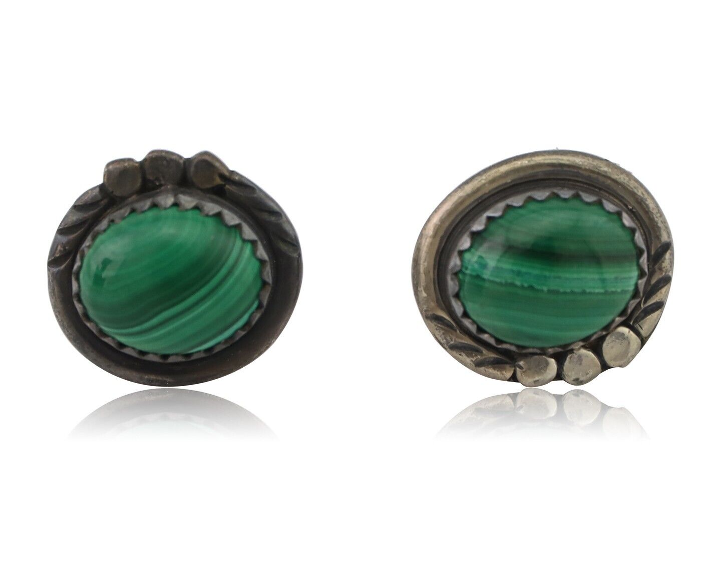 Navajo Earrings 925 Silver Natural Malachite Native American Artist C.80's