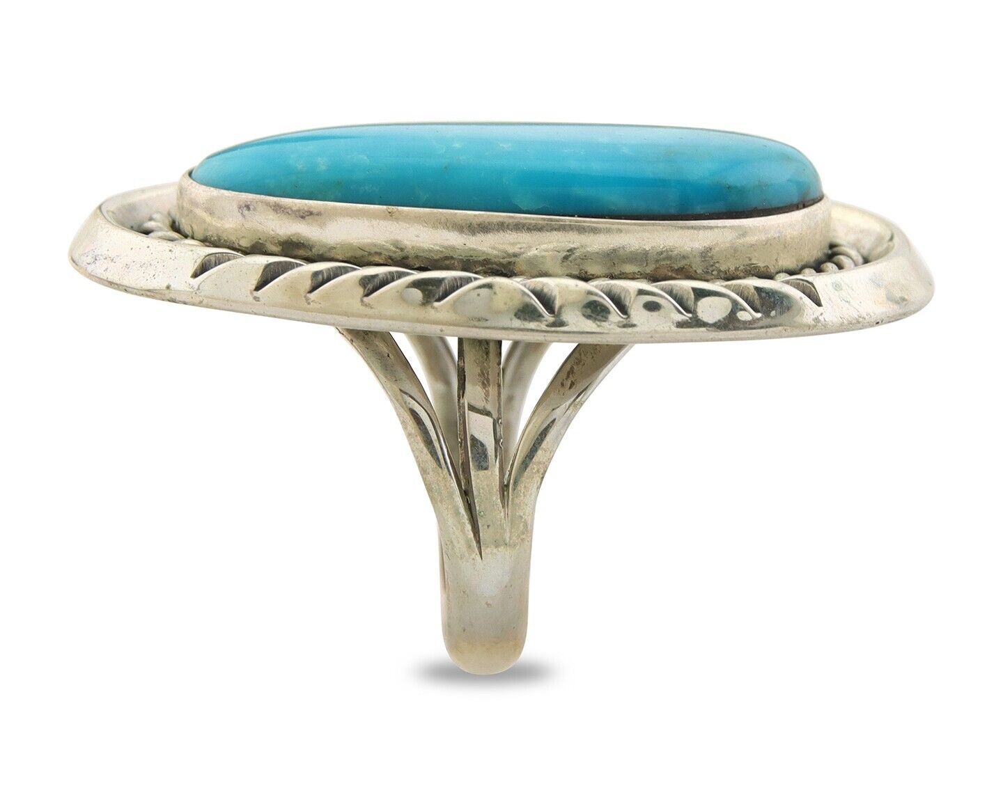 Navajo Ring 925 Sterling Natural Blue Turquoise Signed Ben S C.80's Size 9.0