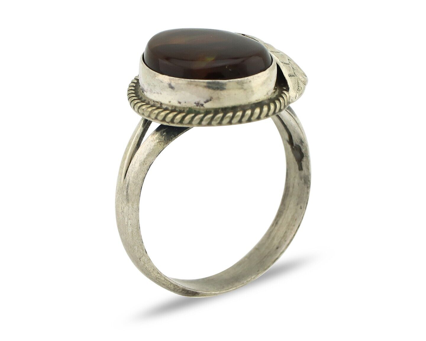 Navajo Handmade Ring 925 Silver Natural High Grade Fire Opal Native Artist C.80s