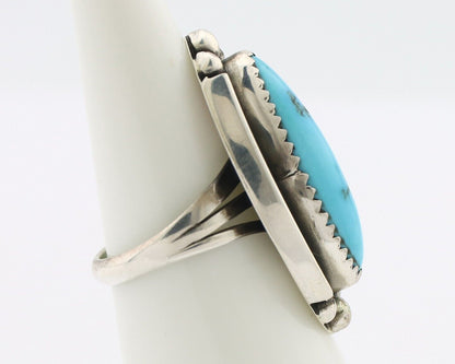 Navajo Ring .925 Silver Sleeping Beauty Turquoise Signed SkyStone Creations C80s