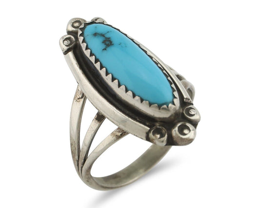 Navajo Ring .925 Silver Sleeping Beauty Turquoise Signed SkyStone Creations C80s