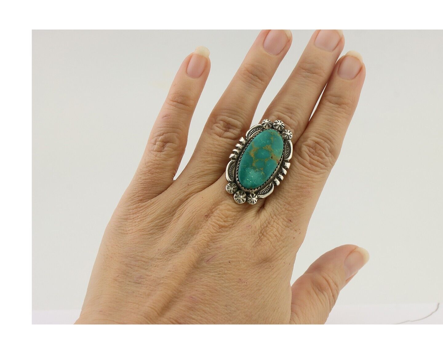 Navajo Ring 925 Silver Blue Gem Turquoise Native American Artist C.80's