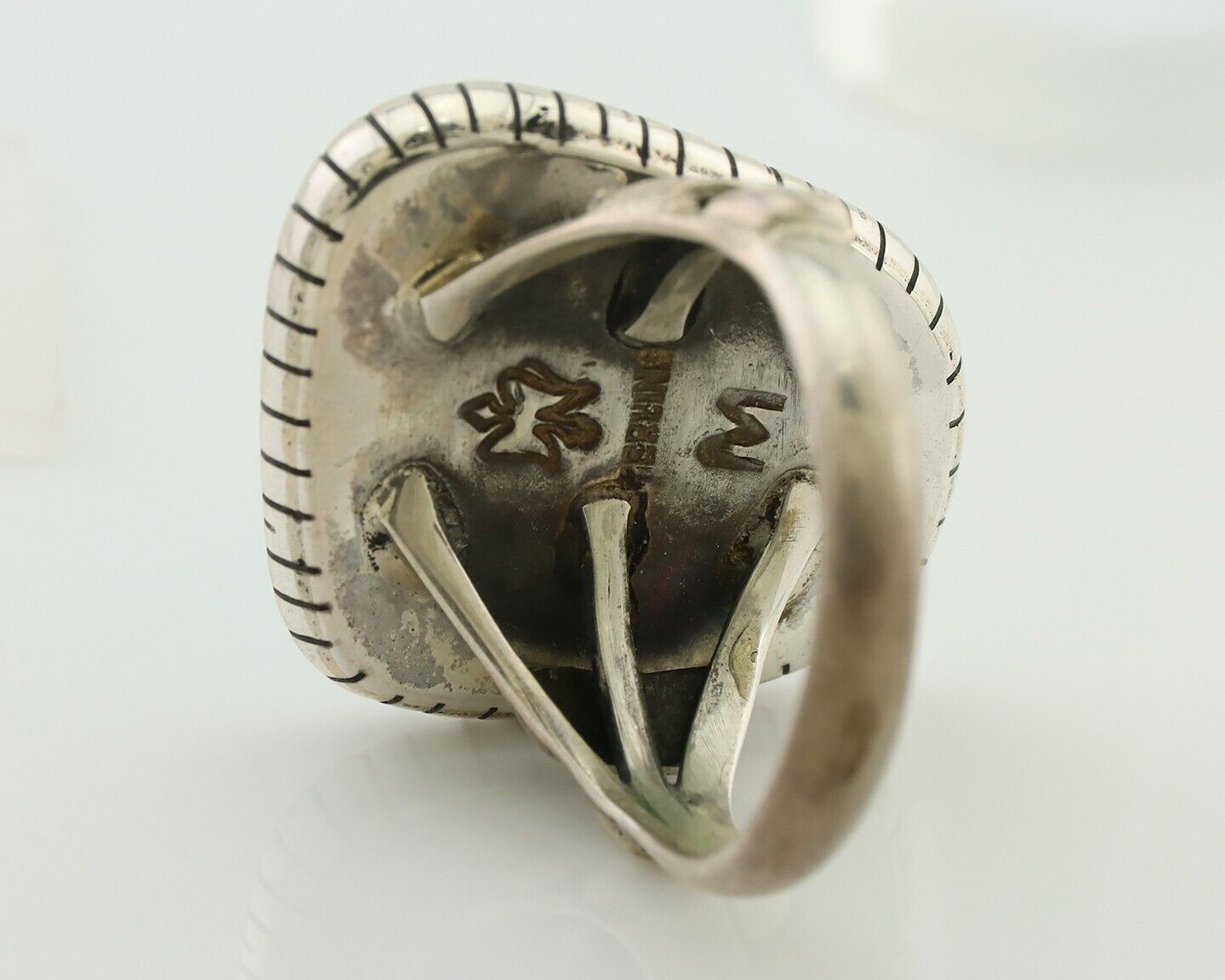 Navajo Handmade Ring 925 Silver Natural Turquoise Signed M Montoya C.80's