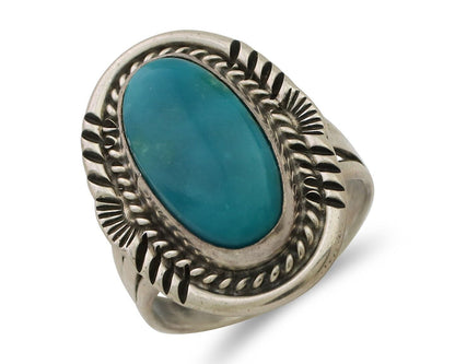 Navajo Ring 925 Silver Natural Blue Turquoise Artist Signed M BEGAY C.80's