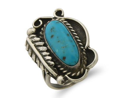 Navajo Ring 925 Sterling Natural Blue Turquoise Native Artist C.80's Size 4.5