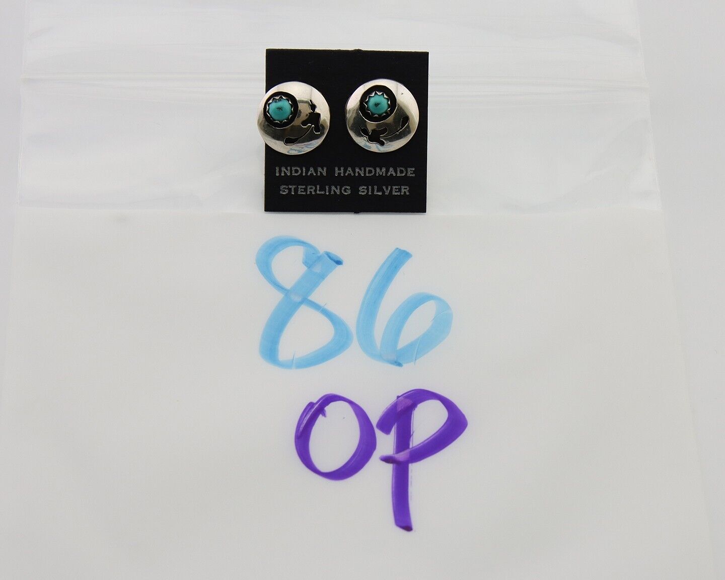 Navajo Handmade Earrings 925 Silver Turquoise Native American Artist C.80's