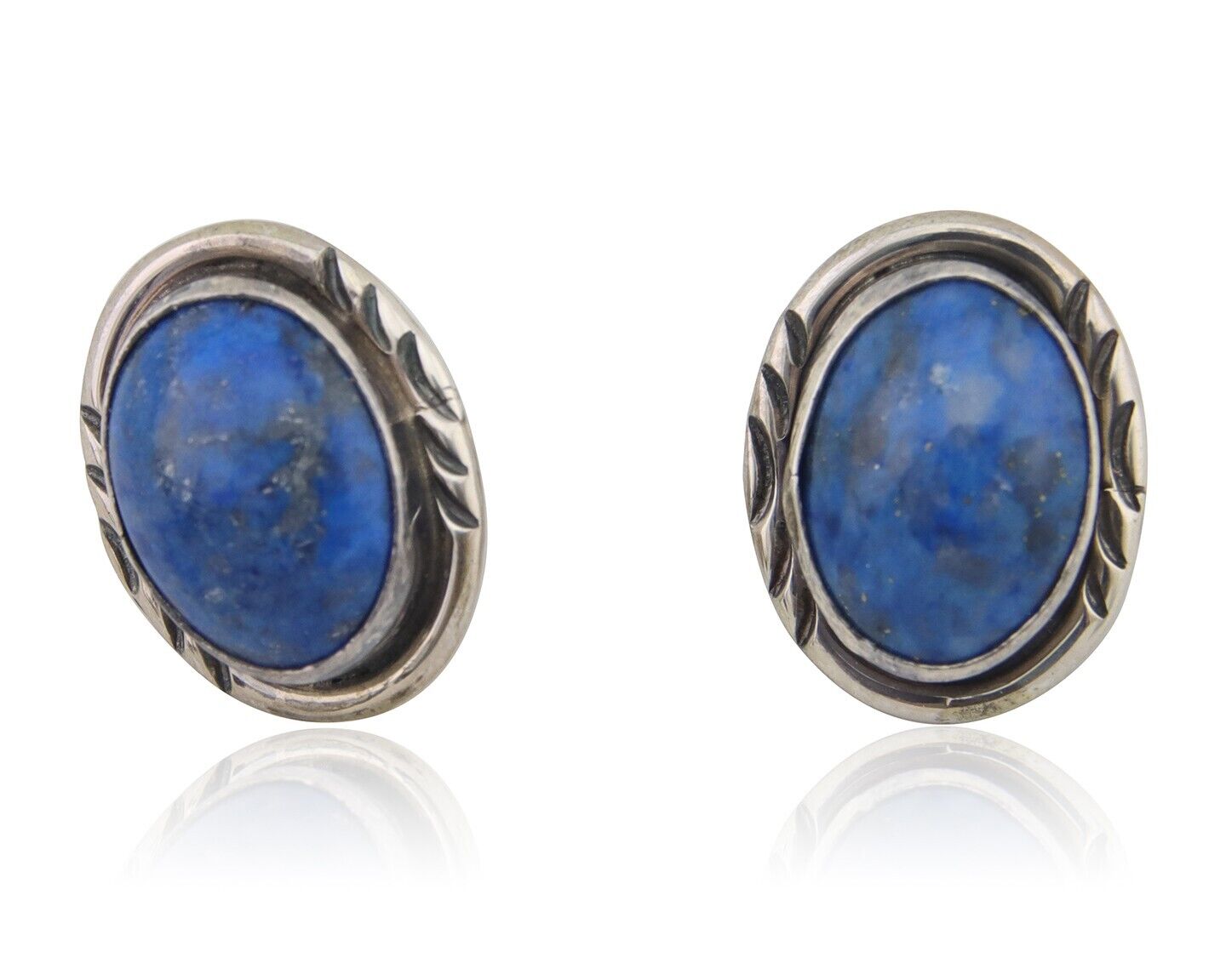 Navajo Paw Earrings 925 Silver Blue Denim Lapis Native American Artist C.80's