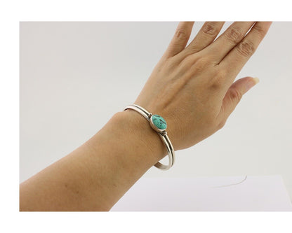 Navajo Cuff Bracelet 925 Silver Natural Blue Turquoise Native American C.80's