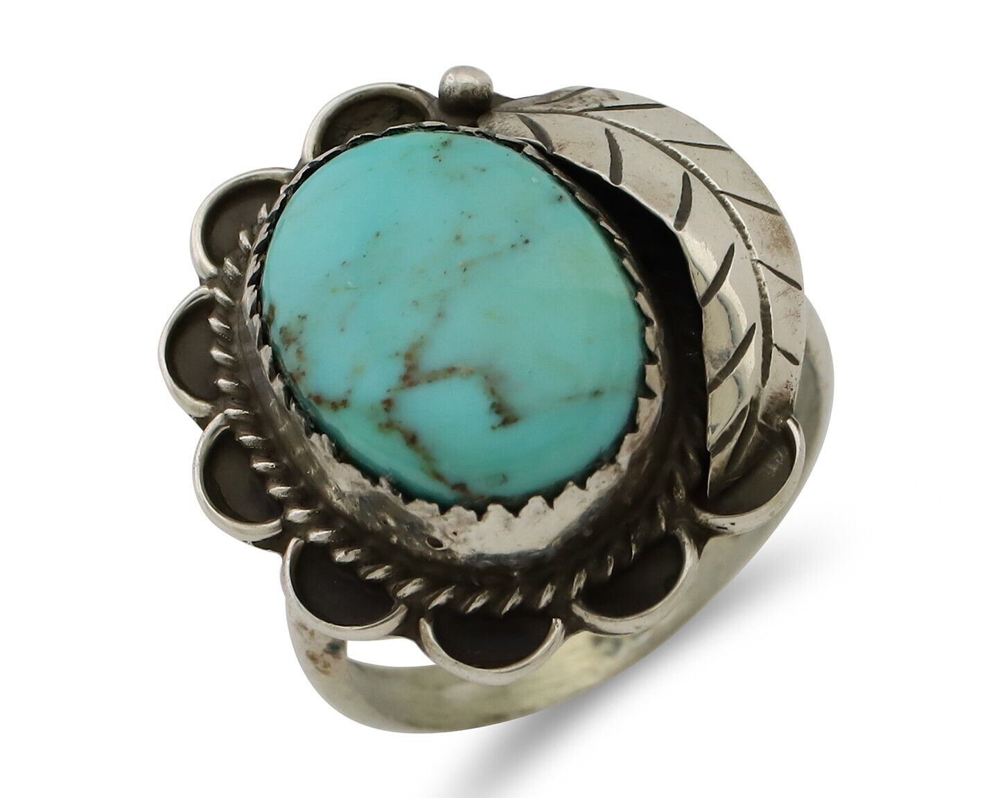 Navajo Handmade Ring 925 Silver Kingman Turquoise Native American Artist C.80's