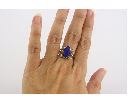 Navajo Ring 925 Sterling Natural Lapis Handmade Native Artist C.80's