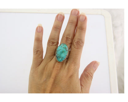 Navajo Ring 925 Sterling Turquoise Handmade Signed M Montoya C.80's Sz 9.0