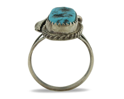 Navajo Ring 925 Silver Sleeping Beauty Turquoise Artist Signed Justin Morris C80