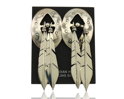 Navajo Feather Earrings 925 Silver Dangle Artist Signed DISHTA C.80's