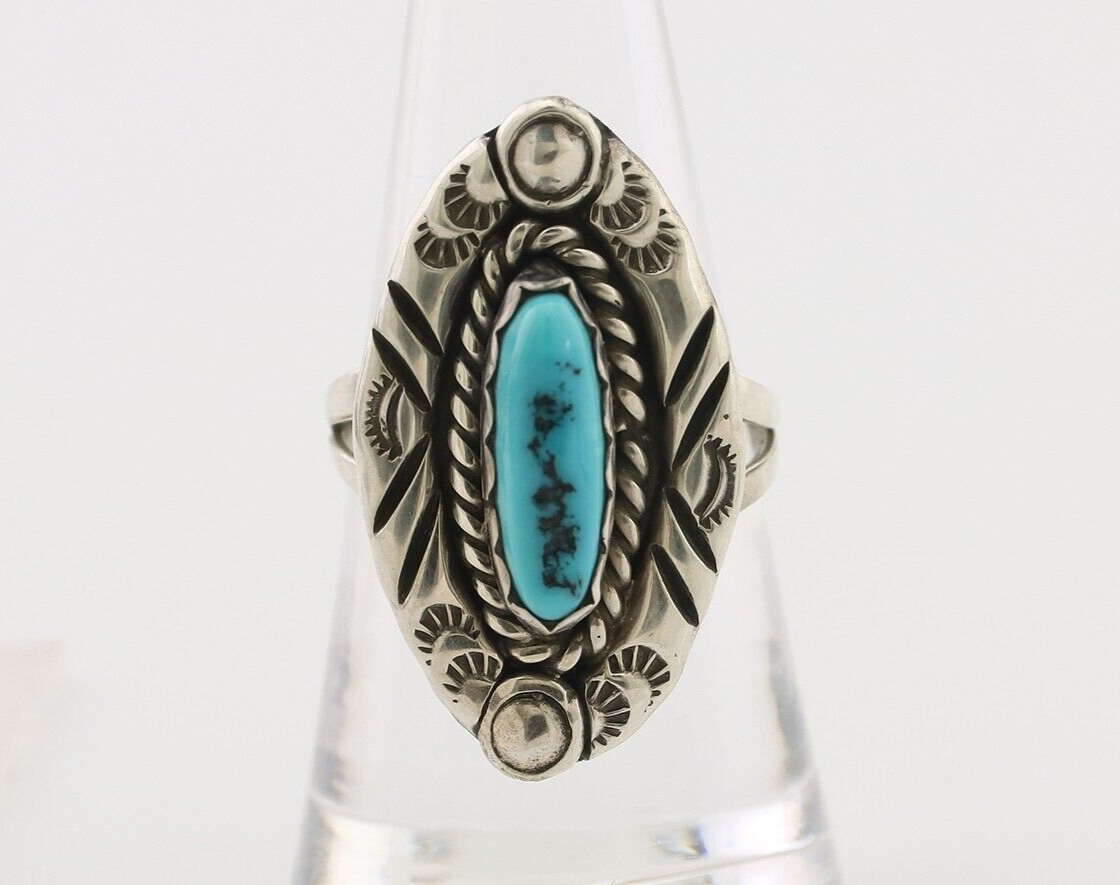 Navajo Ring 925 Silver Sleeping Beauty Turquoise Signed V & N EDSITTY C.80's