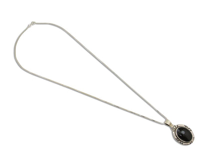 Navajo Necklace 925 Silver Onyx Natural Snowflake Agate Signed Native American