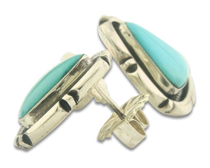 Navajo Earrings 925 Silver Natural Turquoise Native Artist Signed H? C.80's