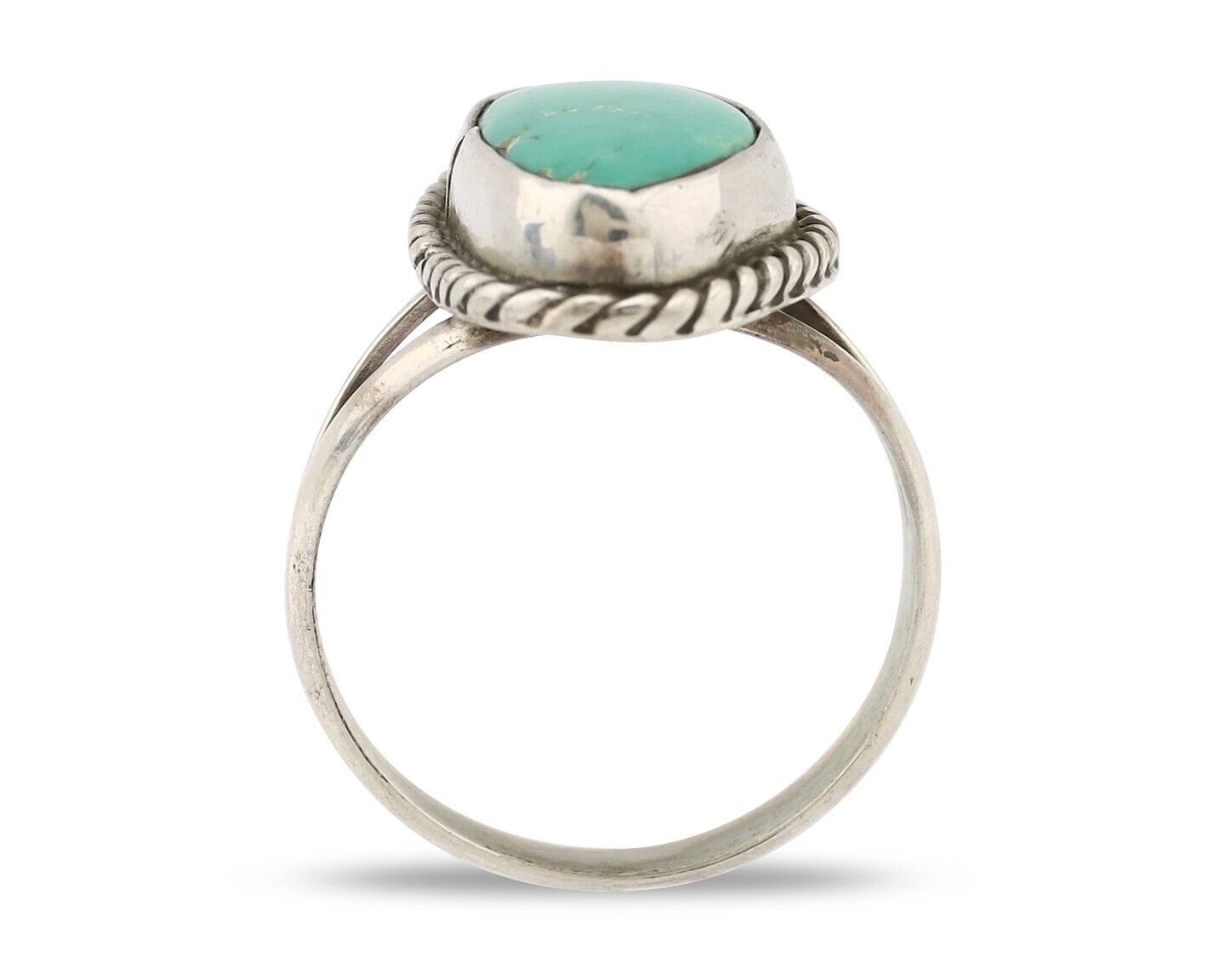 Navajo Ring 925 Silver Natural Turquoise Artist Signed Rabbit Stick C.80's