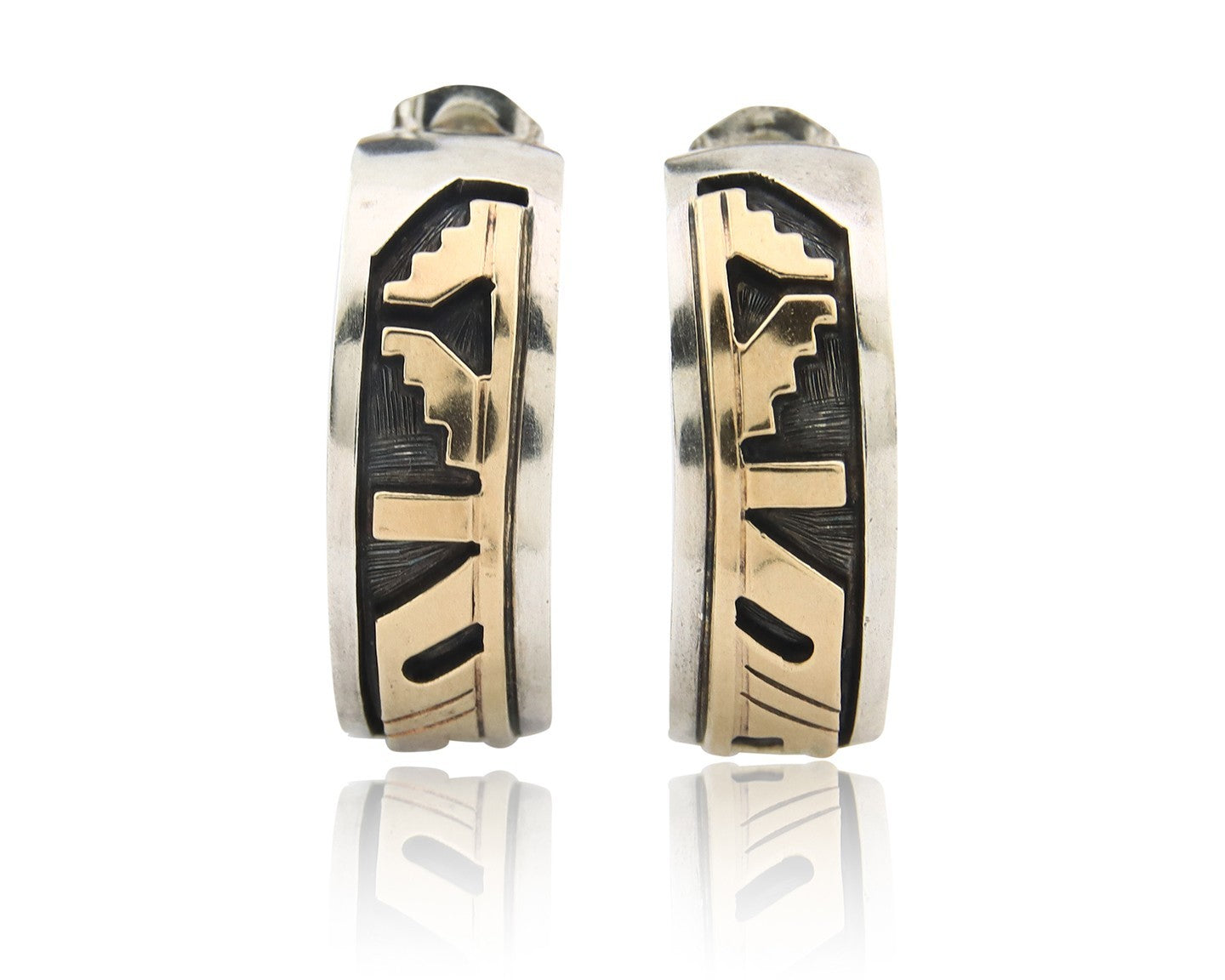 Navajo Earrings Sterling Silver & Gold Vintage Handmade Signed Mike Begay