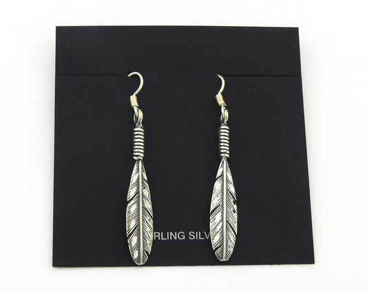 Navajo Eagle Feather Earrings Sterling Silver Dangle Vintage