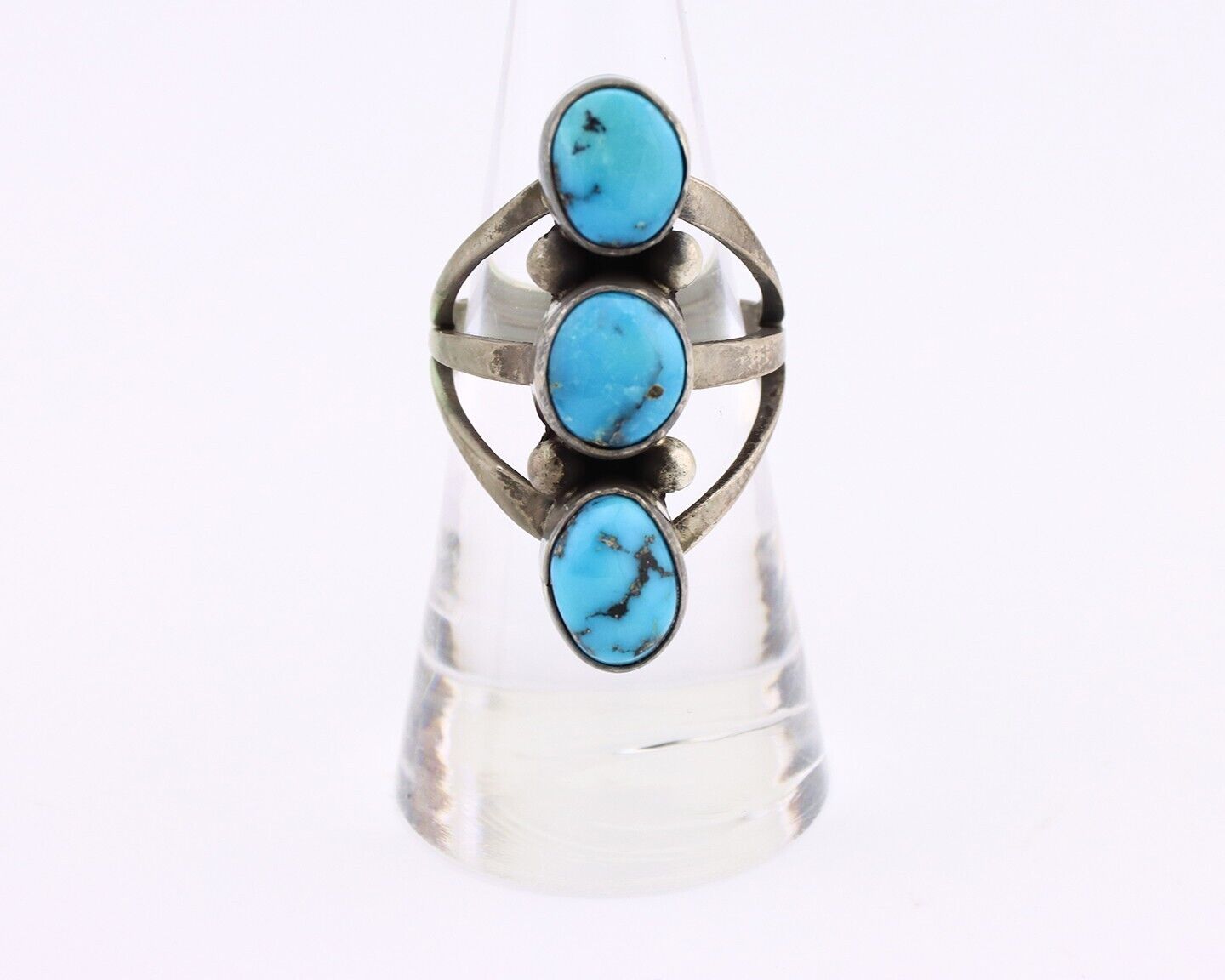 Navajo 3 Stone Ring 925 Silver Turquoise Native American Artist C.80's