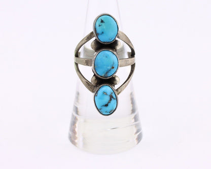 Navajo 3 Stone Ring 925 Silver Turquoise Native American Artist C.80's