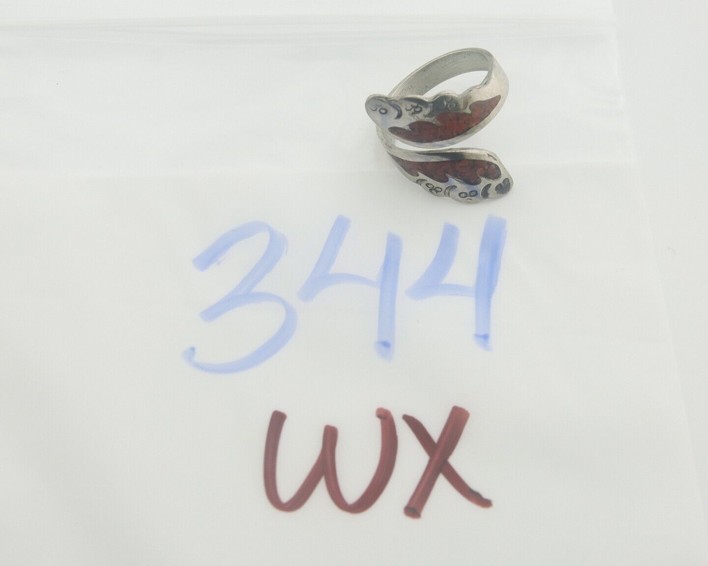 Navajo Ring 925 Silver Inlaid Natural Coral Native Artist C.80's Size 7.0