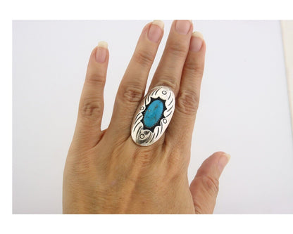 Navajo Ring 925 Sterling Turquoise Handmade Native Artist C.80's Size 6.25