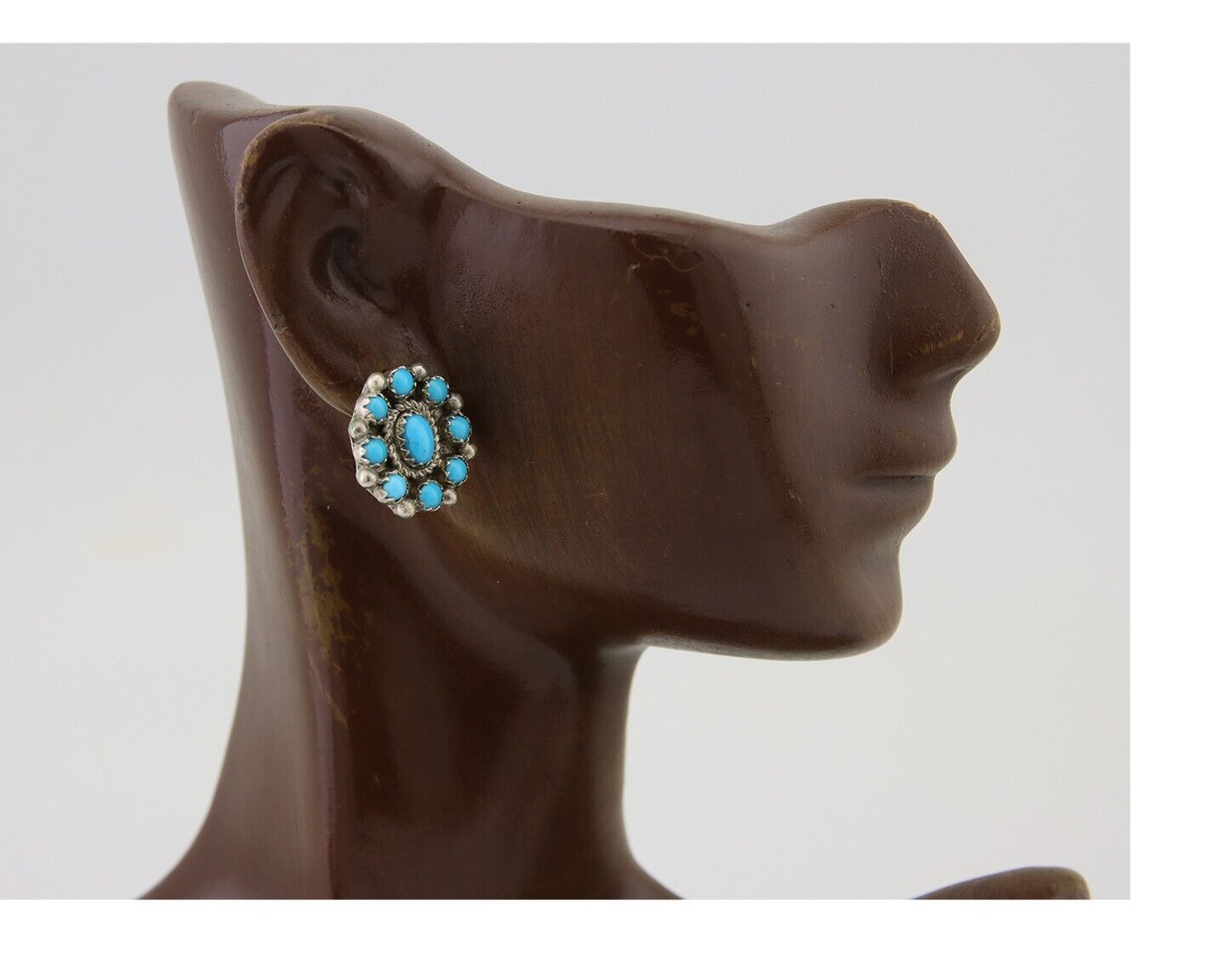 Navajo Shield Earrings 925 Silver Natural Turquoise Signed Nathaniel Curley C80s