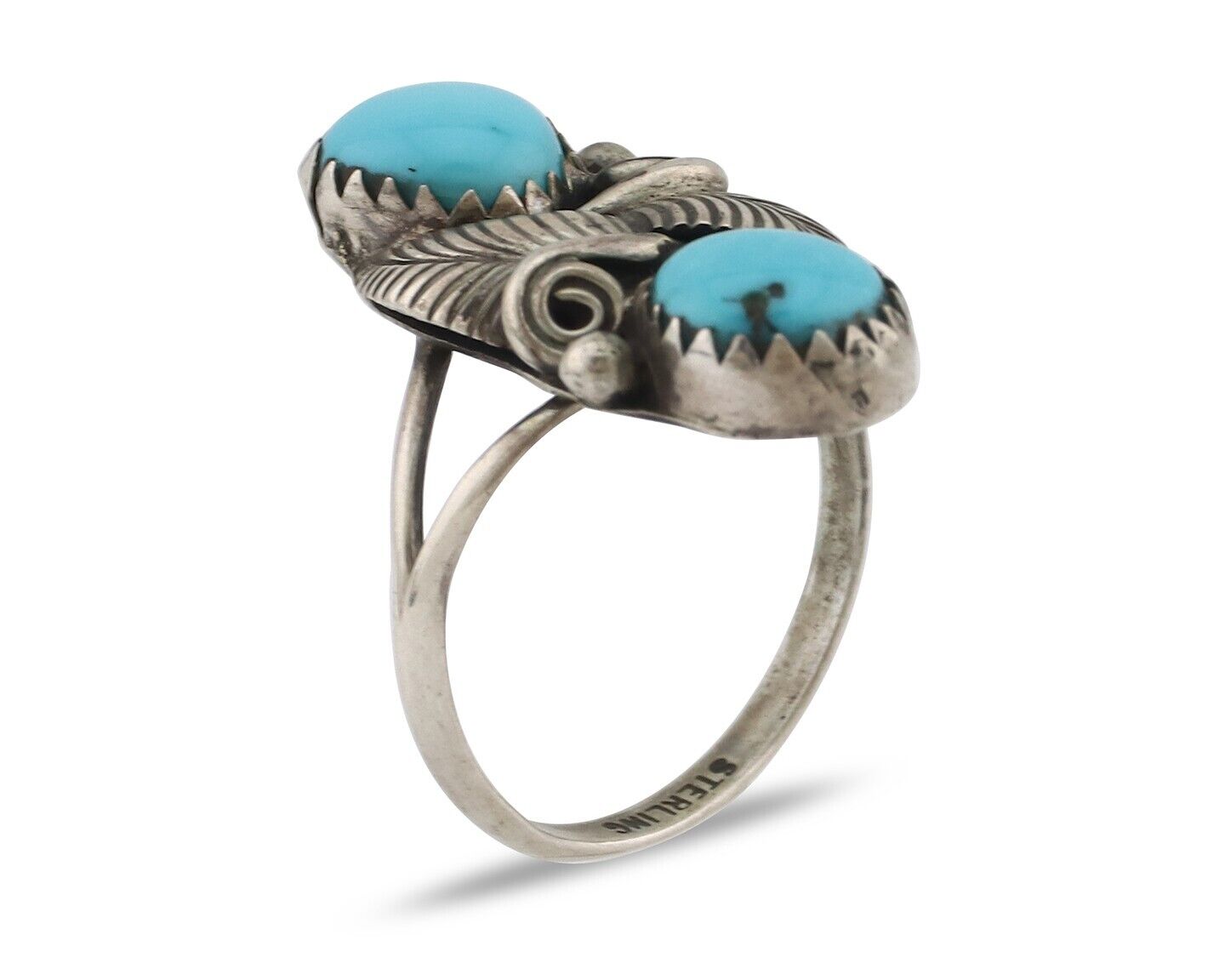 Navajo Ring 925 Silver Natural Blue Turquoise Native American Artist C.80's