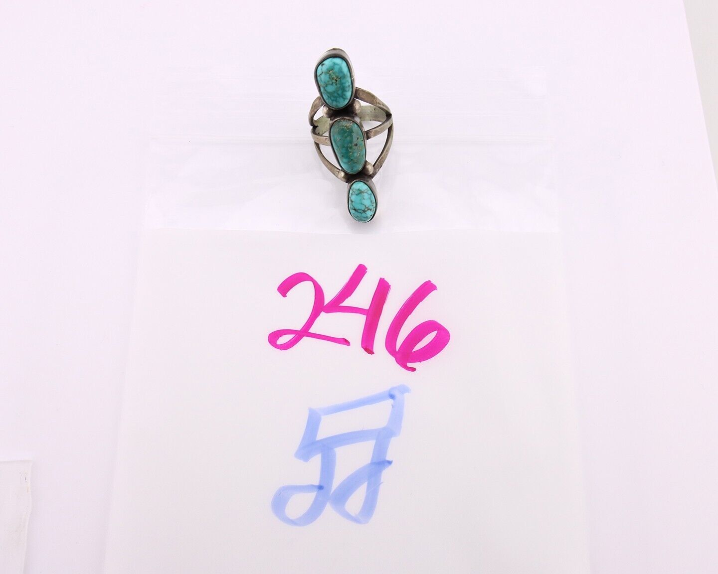 Navajo 3 Stone Ring 925 Silver Morenci Turquoise Native American Artist C.80's