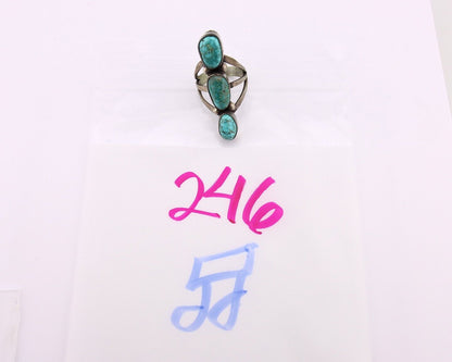 Navajo 3 Stone Ring 925 Silver Morenci Turquoise Native American Artist C.80's