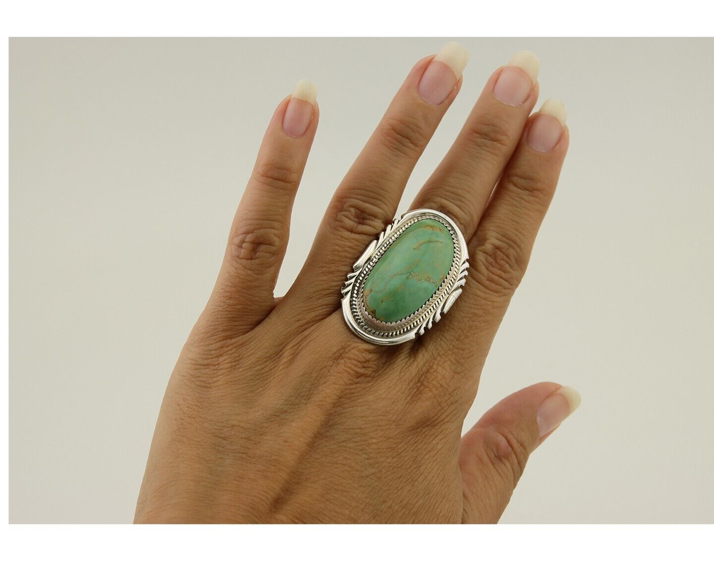 Navajo Ring 925 Silver Green Turquoise Native American Artist C.80's
