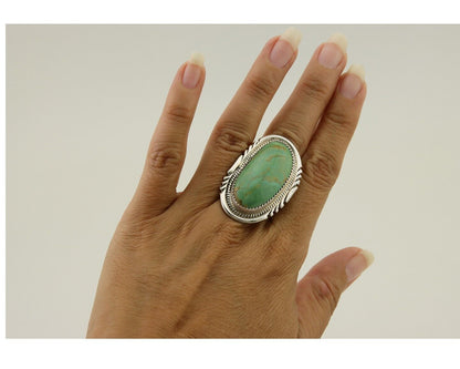 Navajo Ring 925 Silver Green Turquoise Native American Artist C.80's