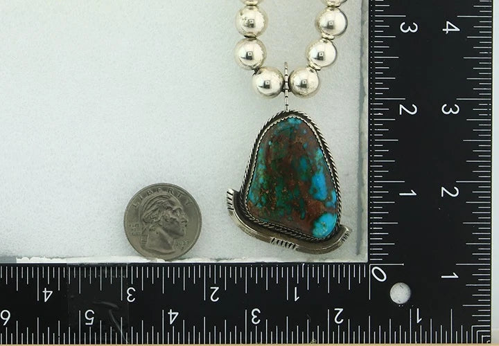 Navajo Necklace 925 Sterling Silver Nevada Turquoise Vintage 9mm 19in long C80s