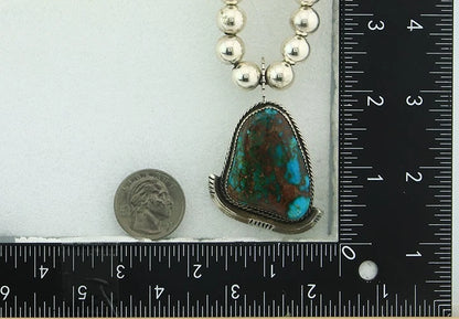 Navajo Necklace 925 Sterling Silver Nevada Turquoise Vintage 9mm 19in long C80s
