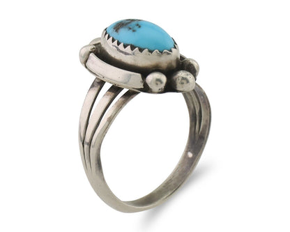 Navajo Ring 925 Silver Sleeping Beauty Turquoise Artist Signed SC C.80's
