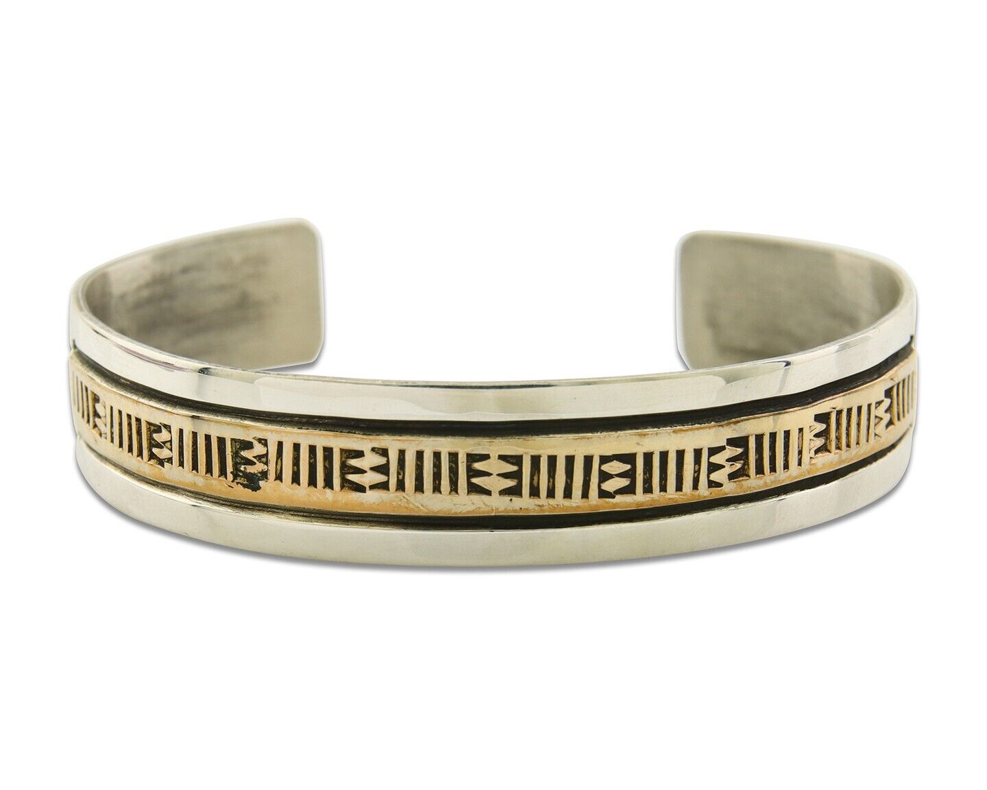 Navajo Bracelet 925 Silver & 12K Gold Cuff Artist Signed Randall Endito C.80's