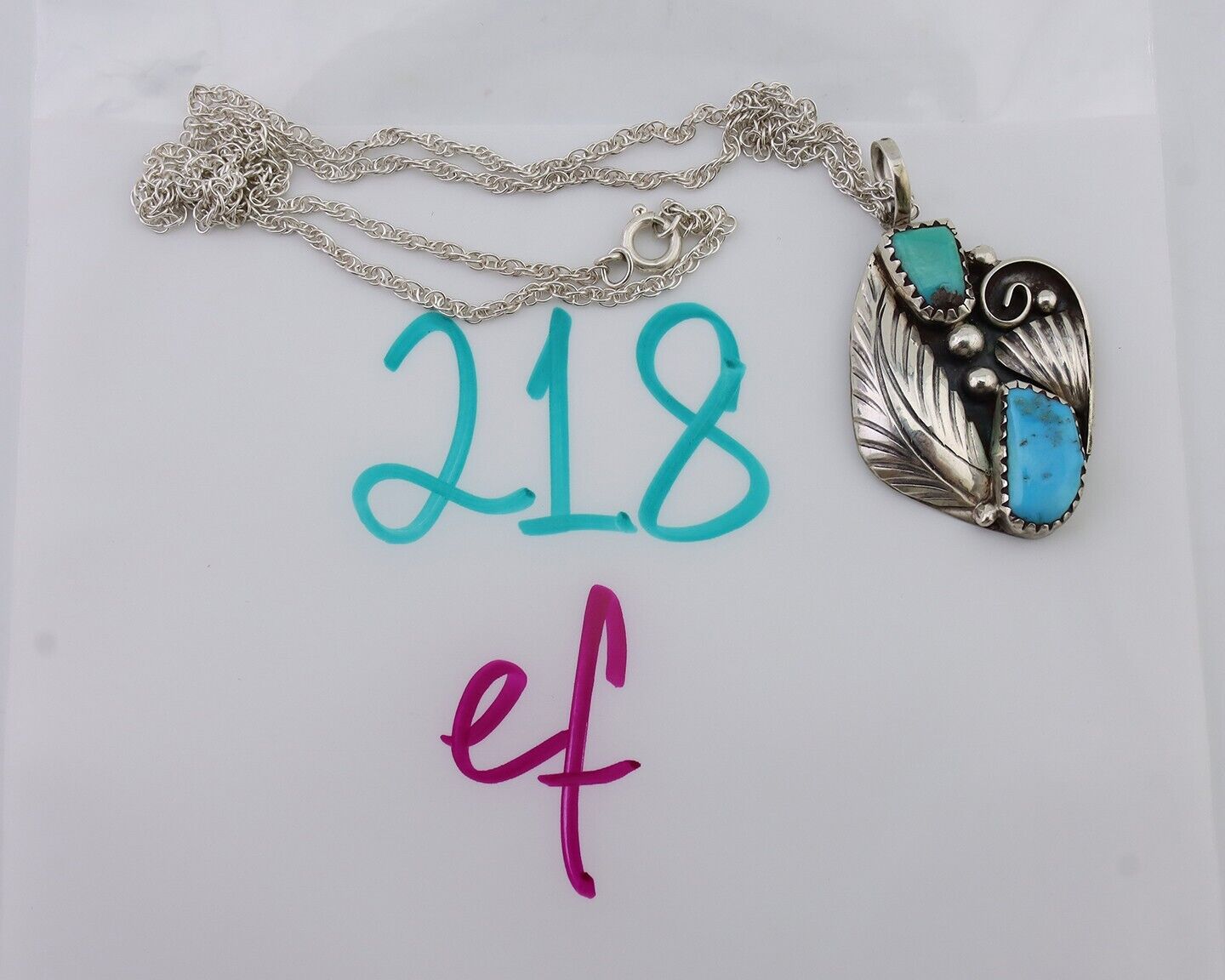 Navajo Turquoise Handmade Necklace 925 Silver Artist Signed PM C.80s