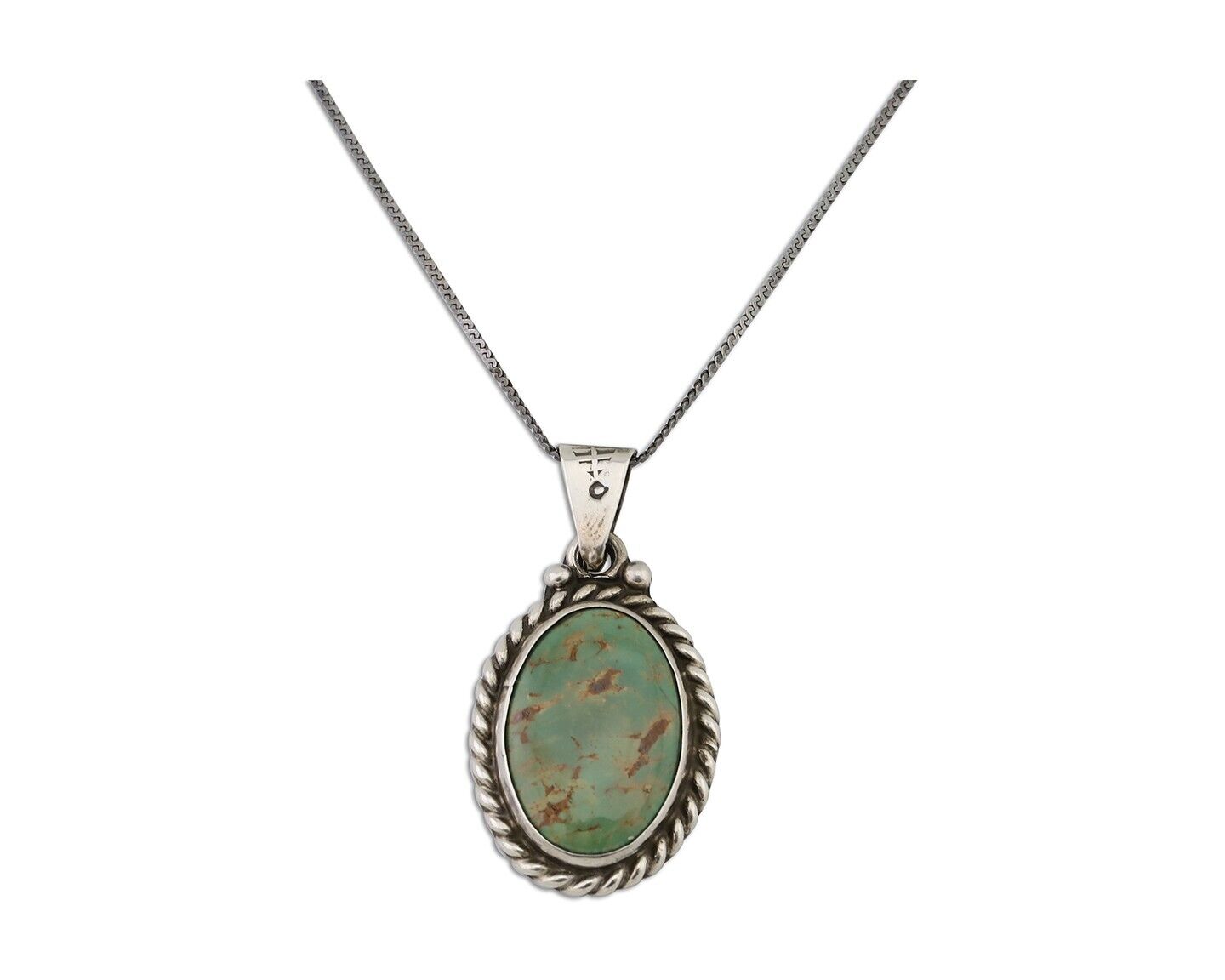 Navajo Pendant 925 Silver Natural Green Turquoise Signed M Montoya C.90s