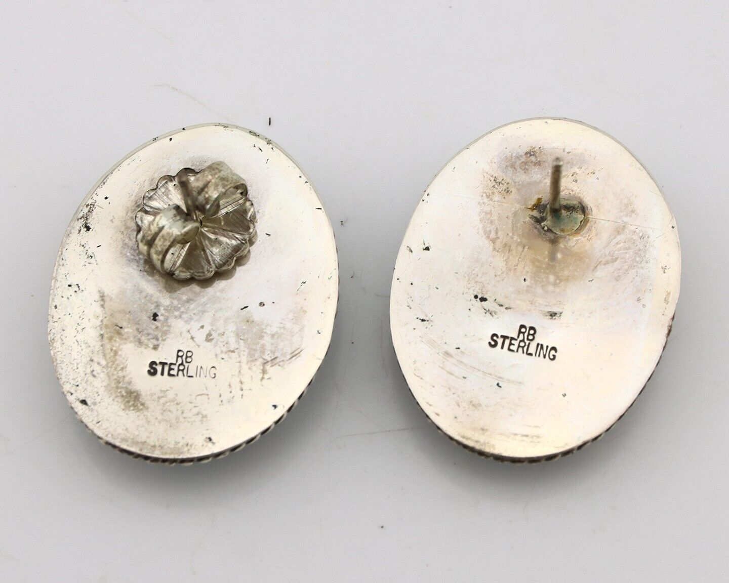 Navajo Earrings 925 Silver Spiderweb Turquoise Artist Signed RB C.80's