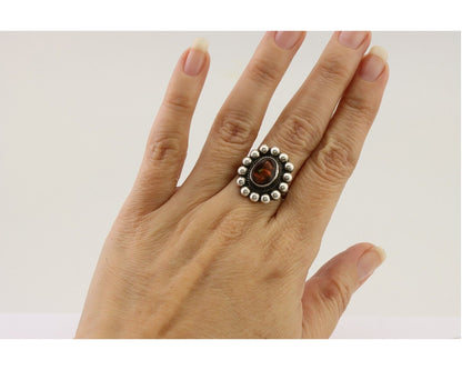 Navajo Handmade Ring 925 Silver Natural Fire Opal Native Artist Size 6.75 C.80's
