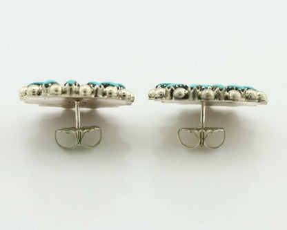 Navajo Earrings 925 Silver Sleeping Beauty Turquoise Signed B Yazzie C.80's